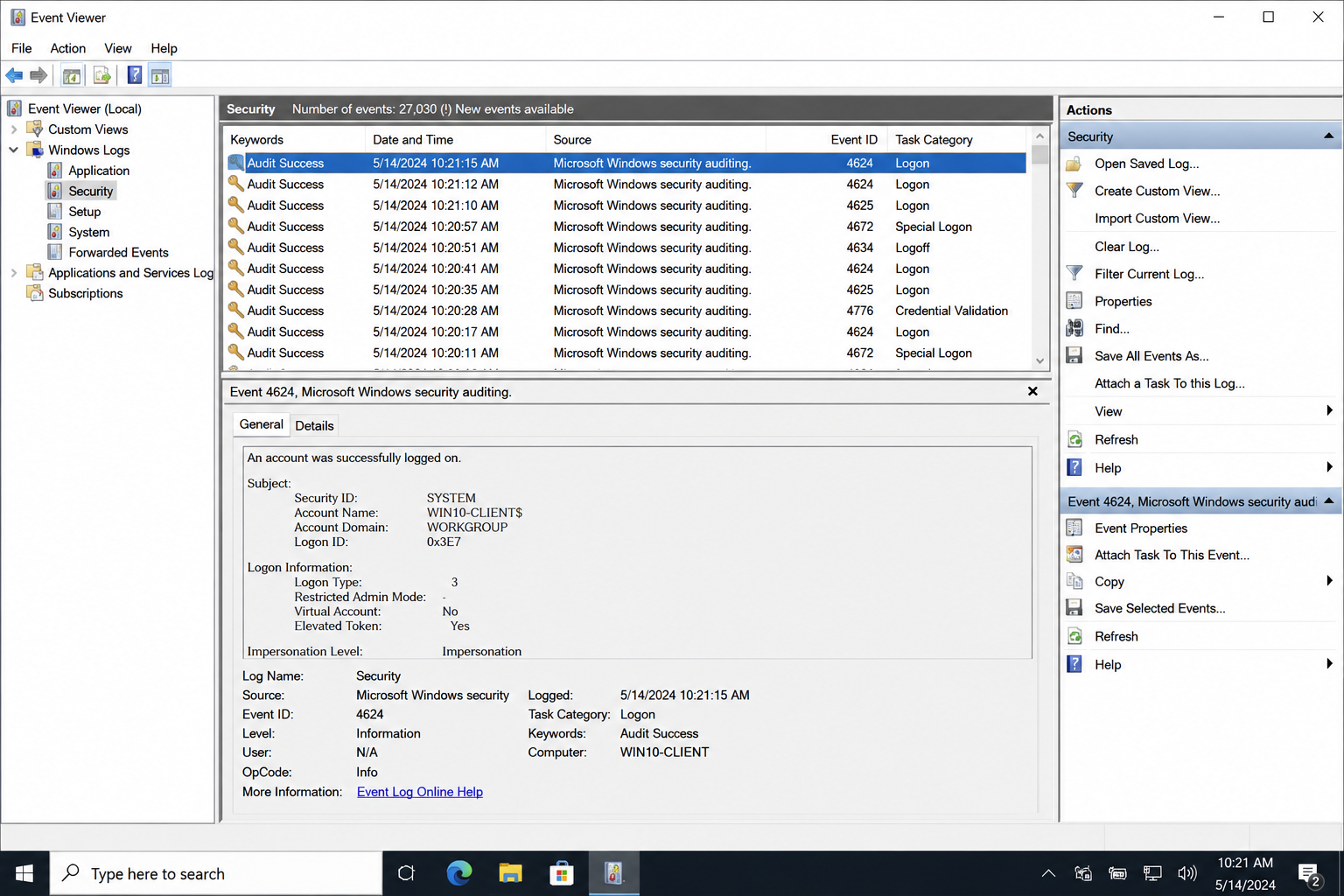 Windows server administration evidence